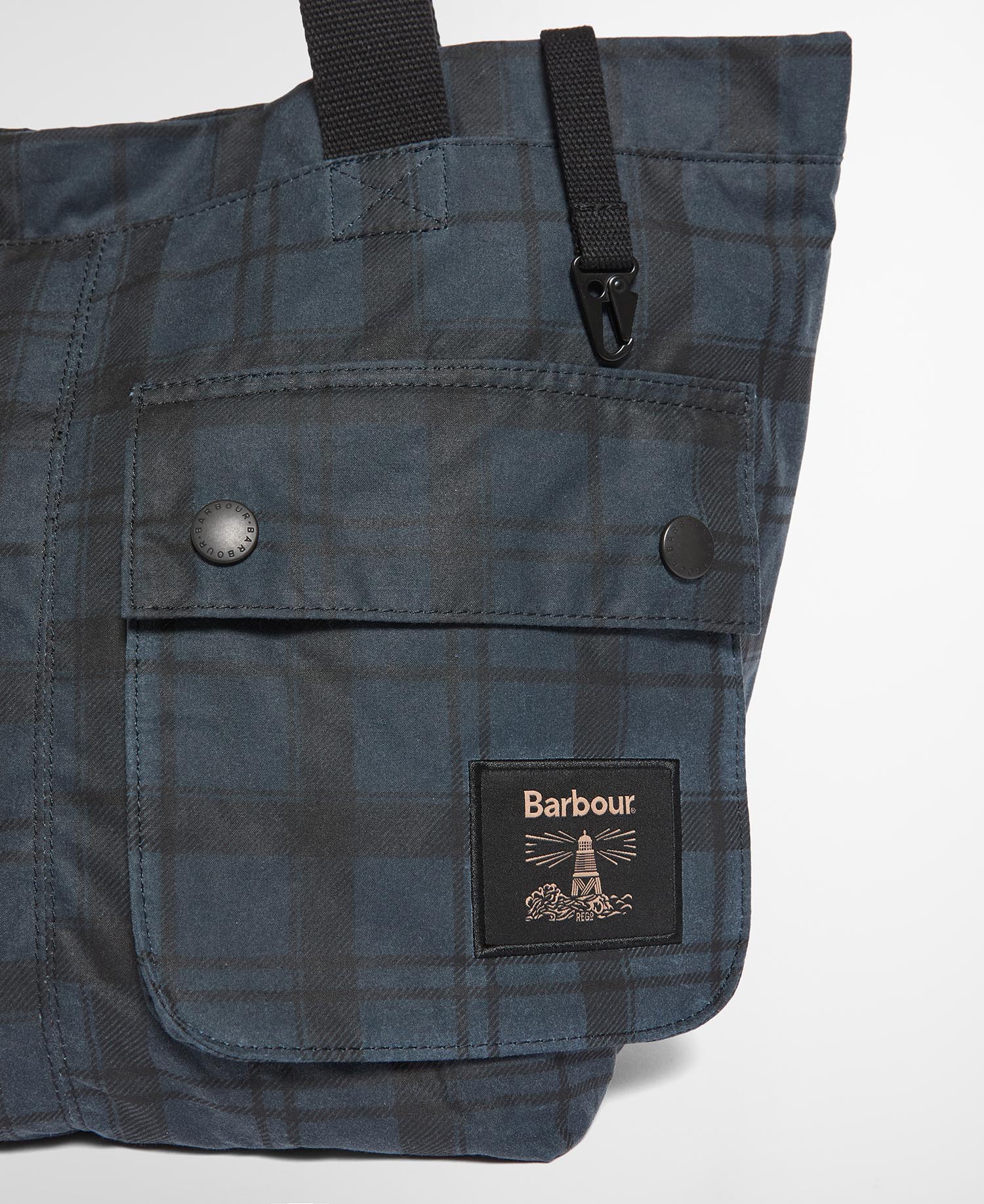 Field Waxed Carry All Tote Bag Navy Tartan