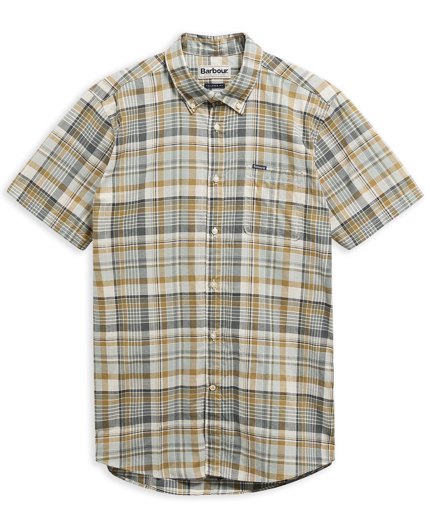 Baycliff Checked Tailored Short-Sleeved Shirt Whisper White