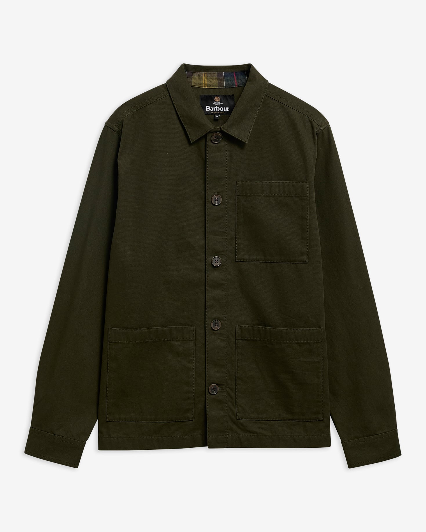 Tartan Trimmed Washed Overshirt Mushroom