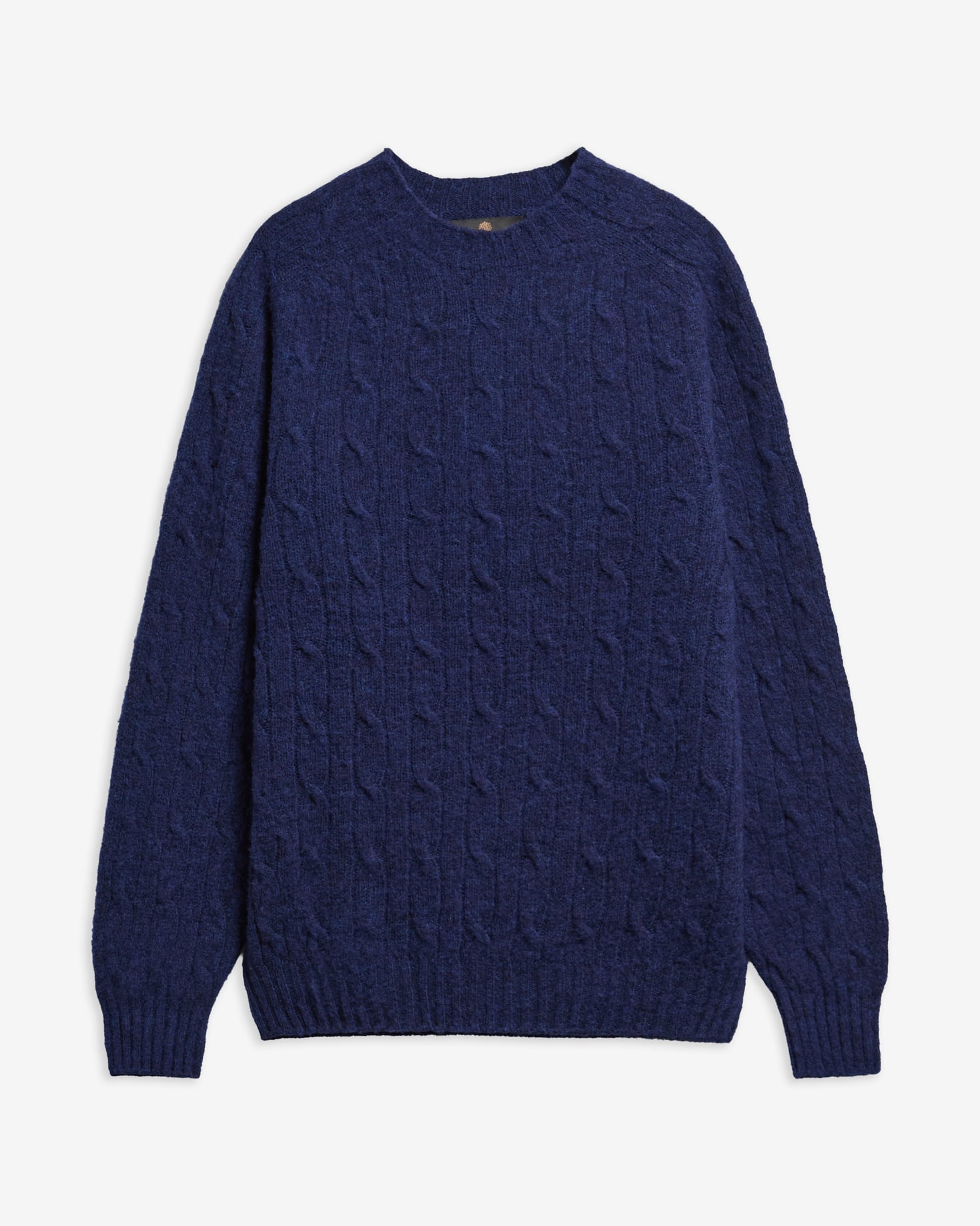 Scottish Made Cable-Knit Wool Crew Neck Jumper Deep Blue