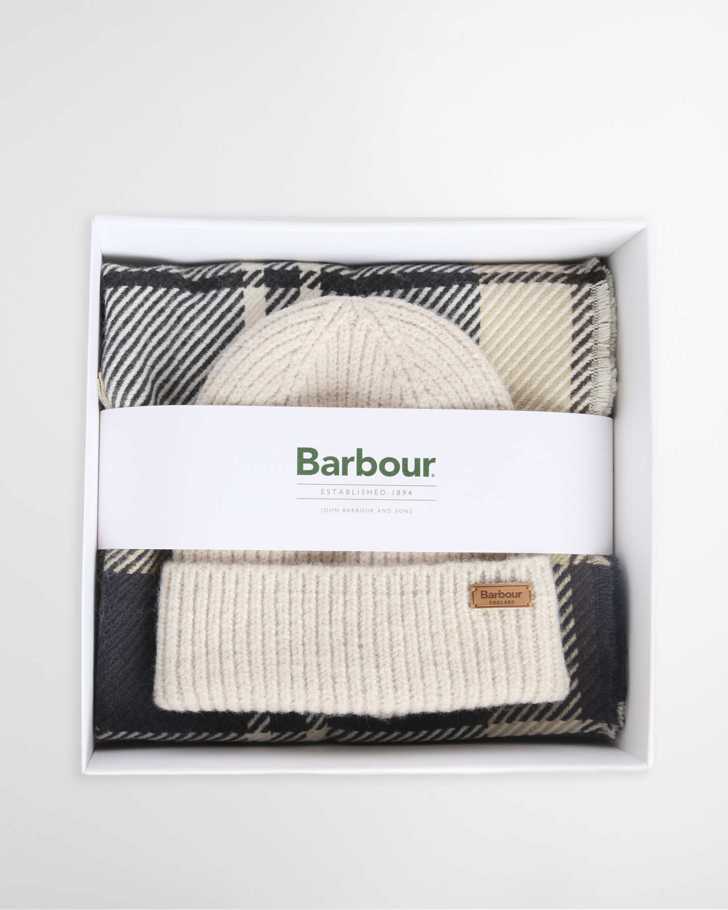 Pendle Beanie & Blair Scarf Gift Set Light Birchwood Tartan