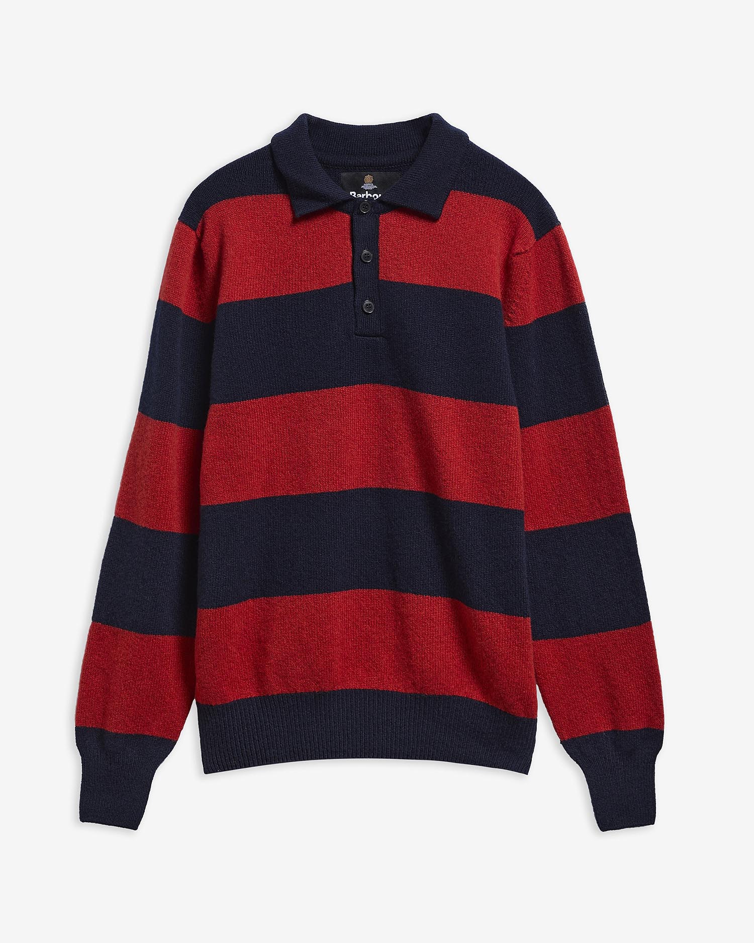 Made in Scotland Striped Wool Polo Shirt Navy