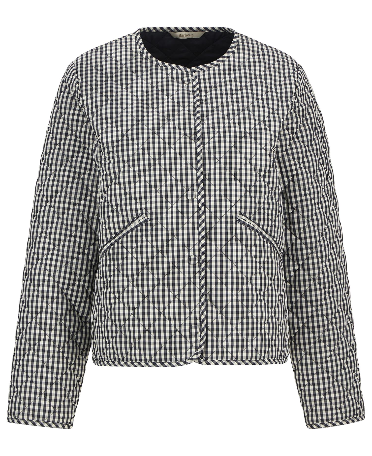 Cashel Gingham Collarless Quilted Jacket