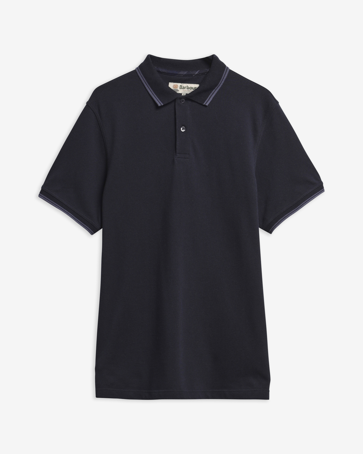 Lunan Tartan Trimmed Tailored Polo Shirt Navy