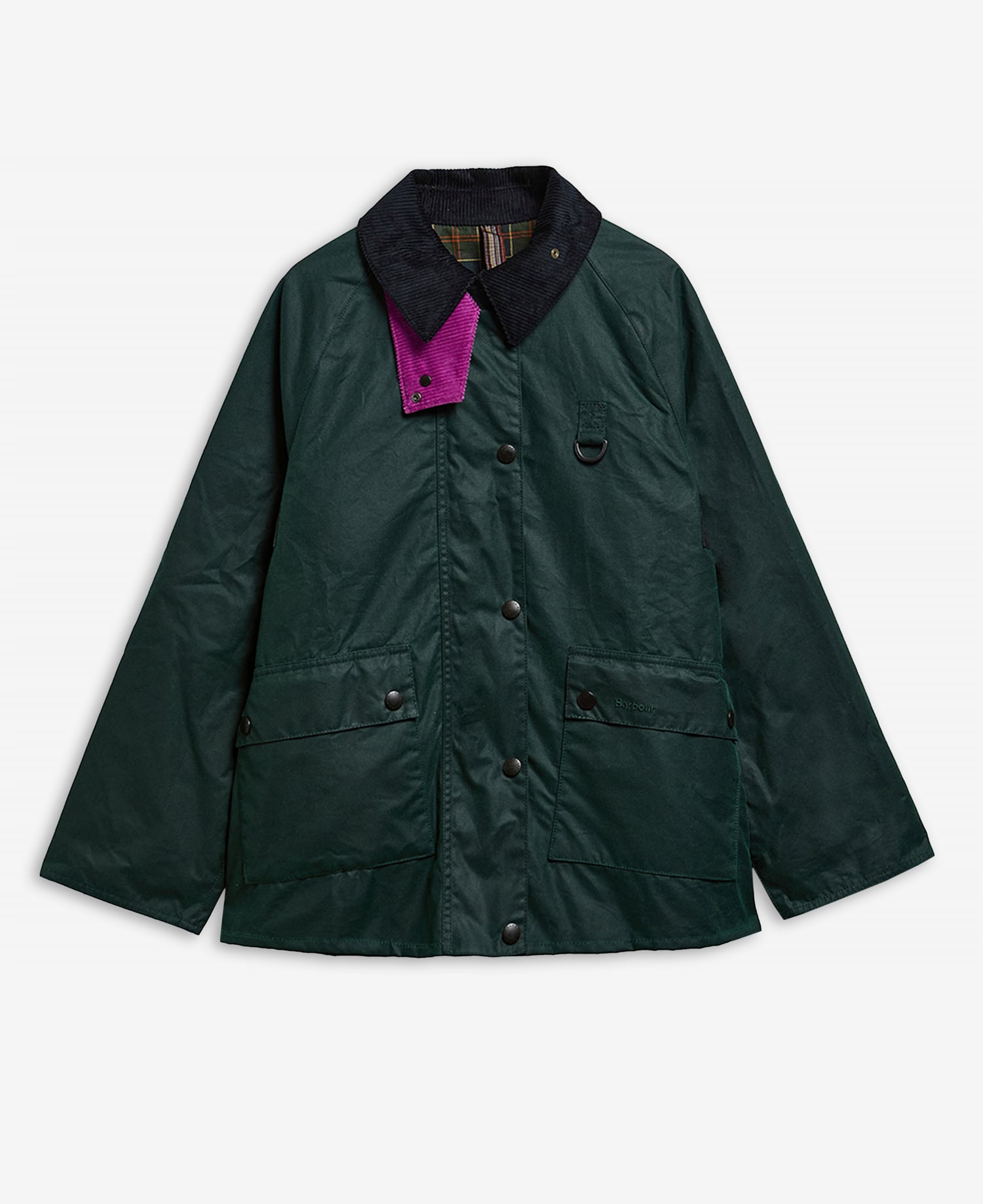 Paul Smith Loves Barbour Women's Long Spey  Waxed Jacket Bottle Green Heraldry Print