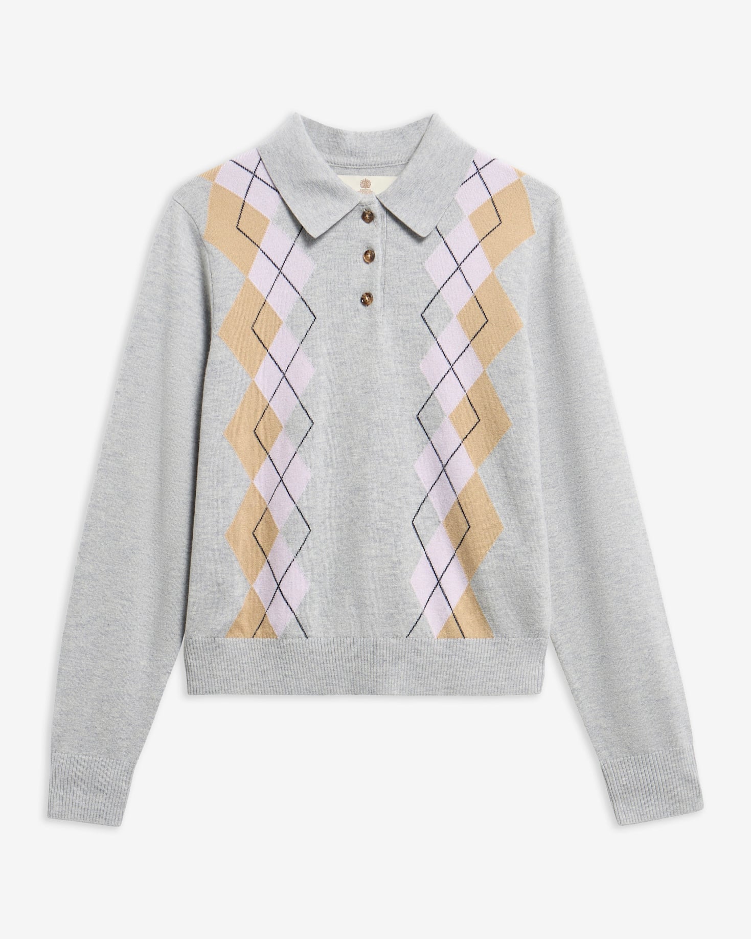Barbour Strickpoloshirt Fawne Argyle Grey Multi