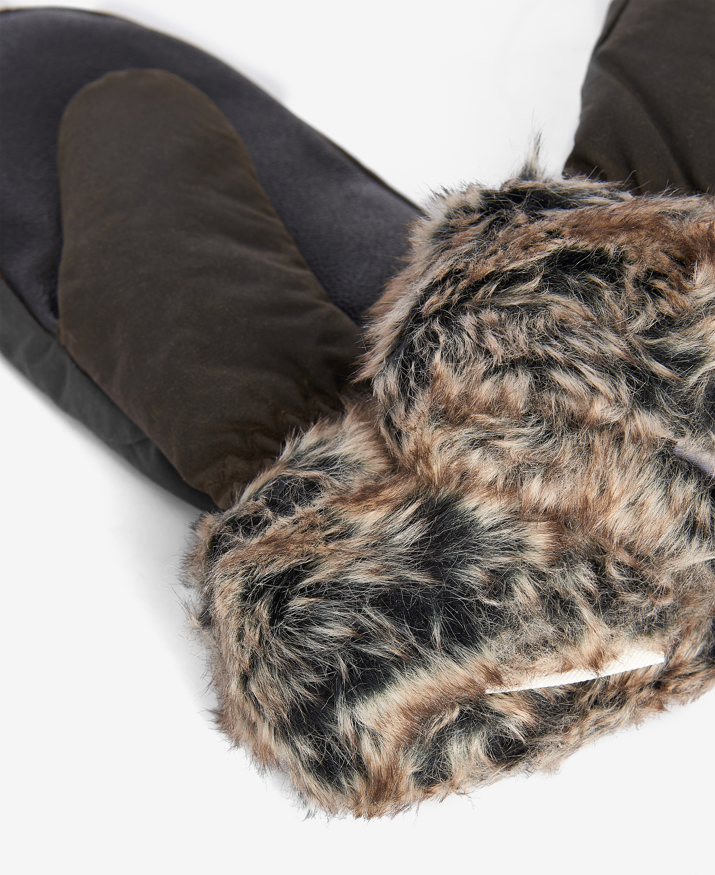 Waxed Faux-Fur Trim Mittens