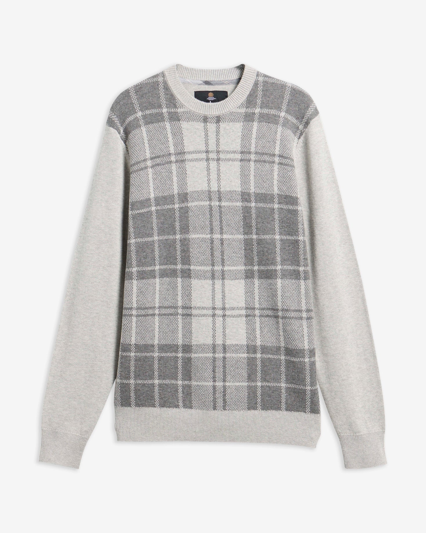Barbour Pullover Mineral Tartan Rundhalsausschnitt Grey Marl