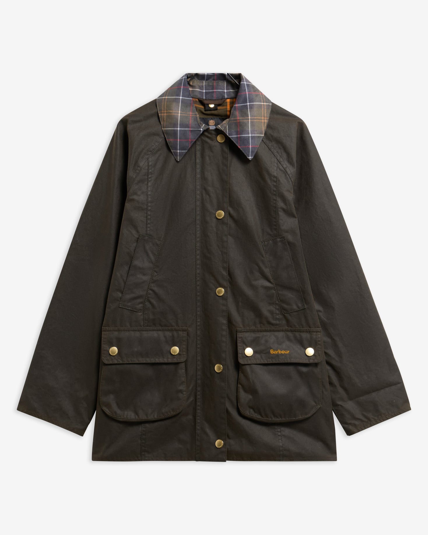 Giacca cerata Modern Beadnell con colletto in tartan Icons Olive/Classic