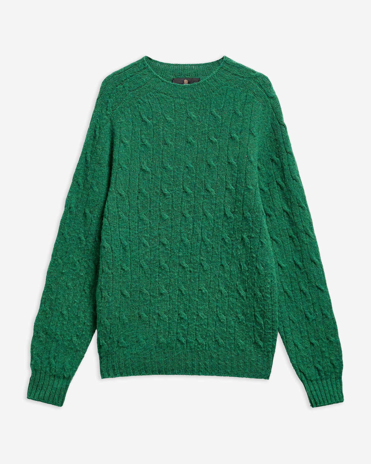 Scottish Made Cable-Knit Wool Crew Neck Jumper Sycamore