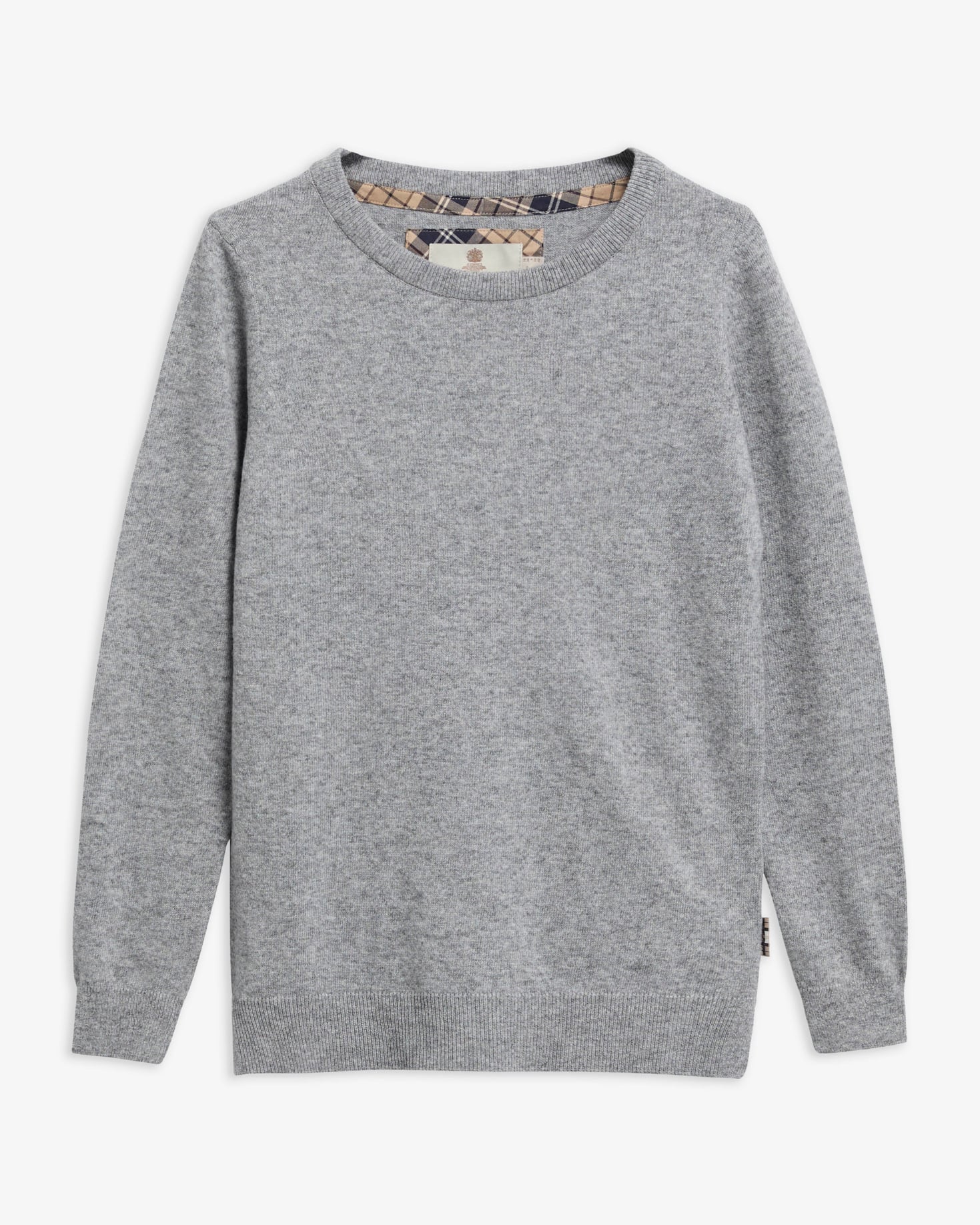 Pendle Crew Neck Jumper Grey Marl/Birchwood Tartan