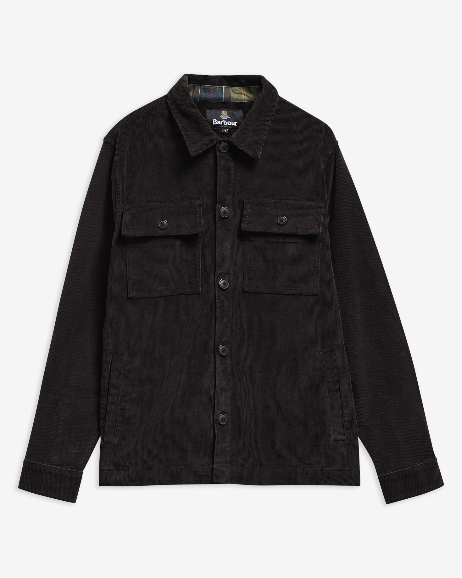 Tartan Trimmed Cord Overshirt Olive