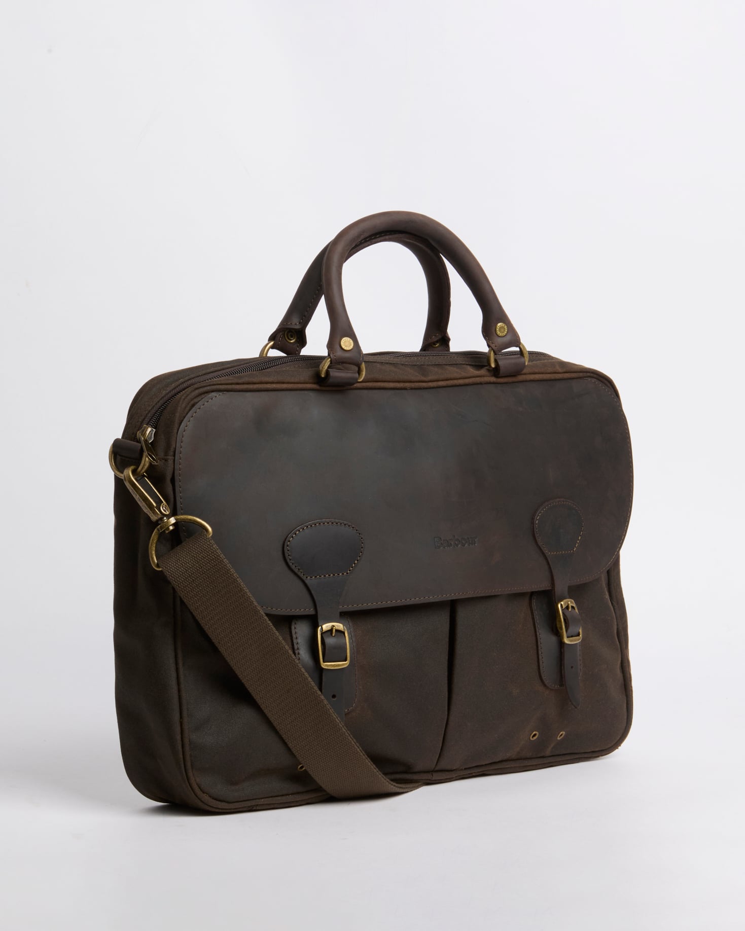 Waxed Leather Briefcase Olive
