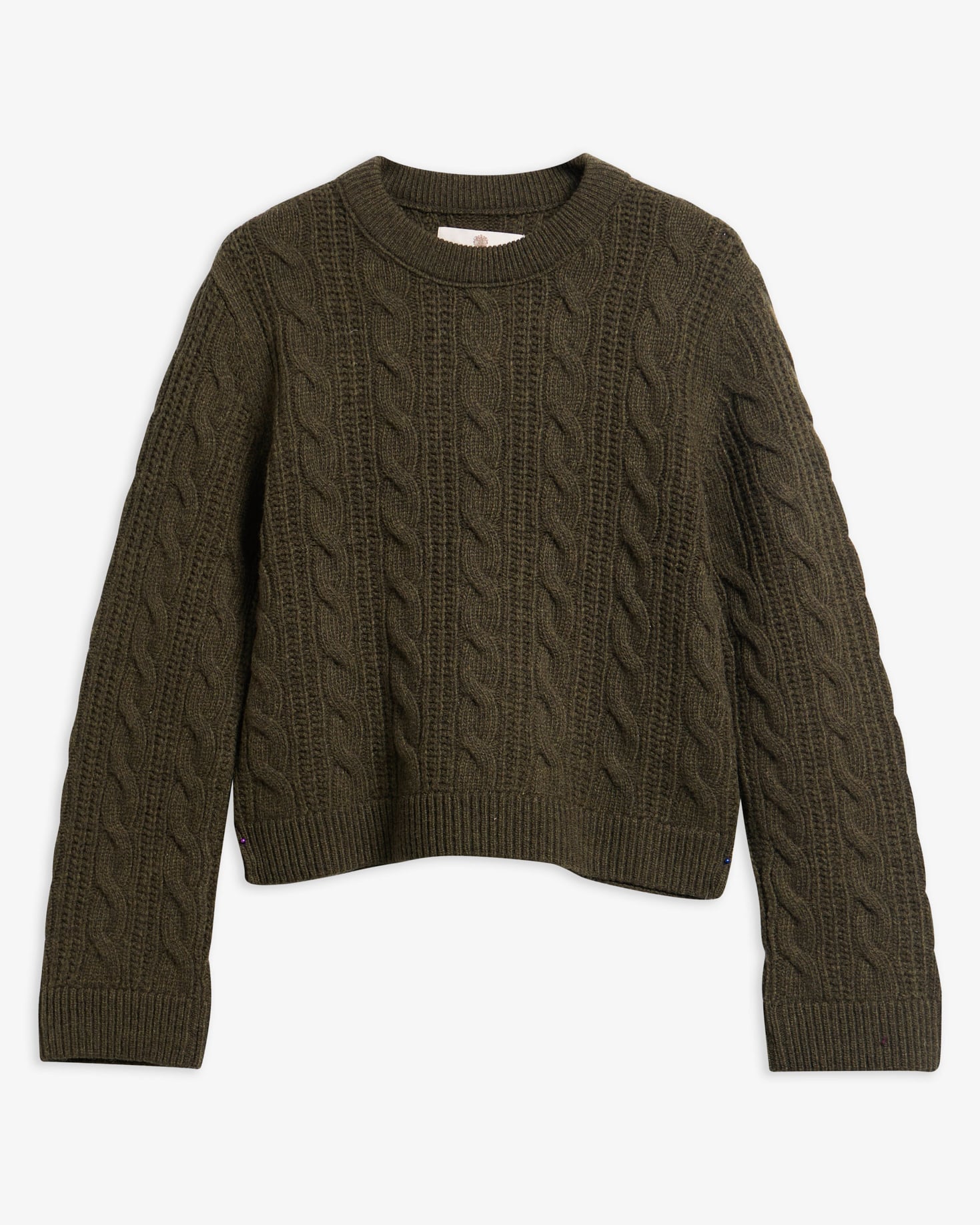 Joan Cropped Cable Knit Jumper Olive
