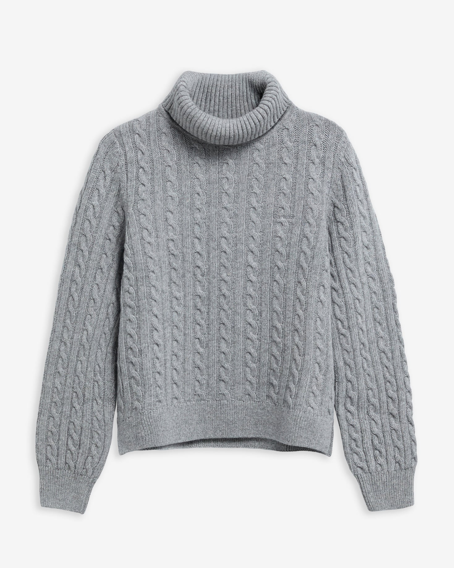 Maglione a trecce Ambleside a collo alto con risvolto Grey Marl