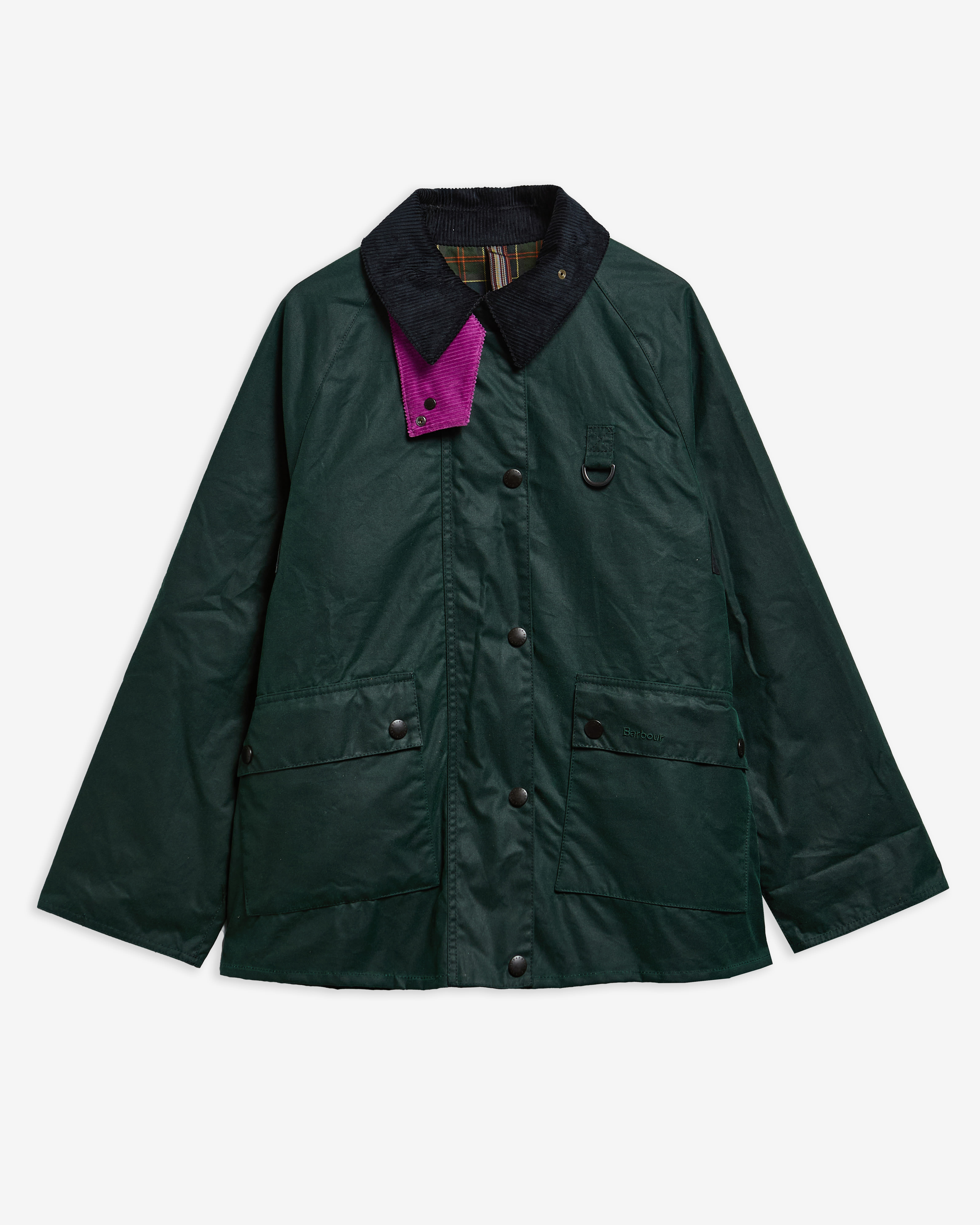 Paul Smith Loves Barbour Women's Long Spey  Waxed Jacket Bottle Green Heraldry Print