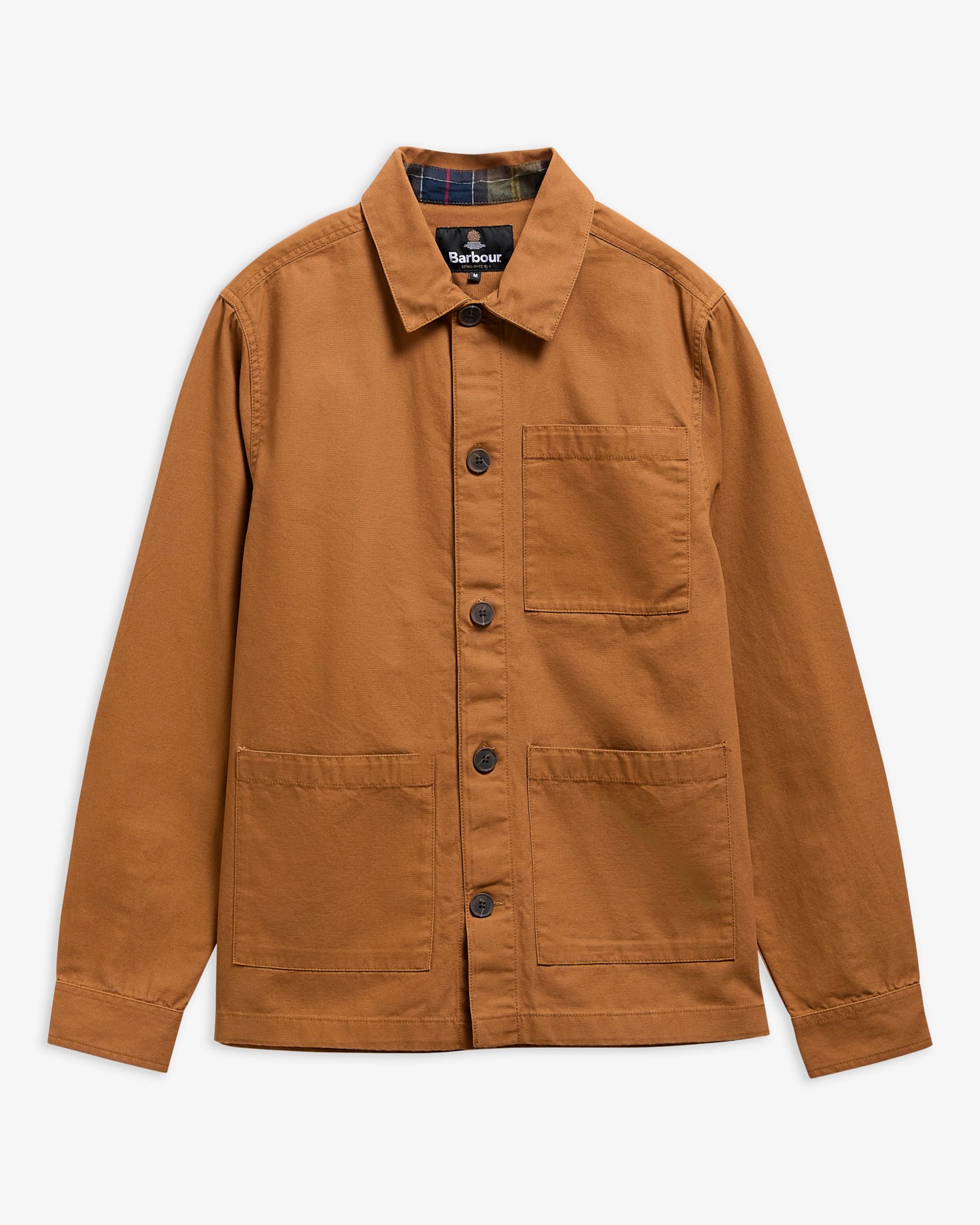 Barbour Overshirt Tartan Trimmed Washed Cinammon