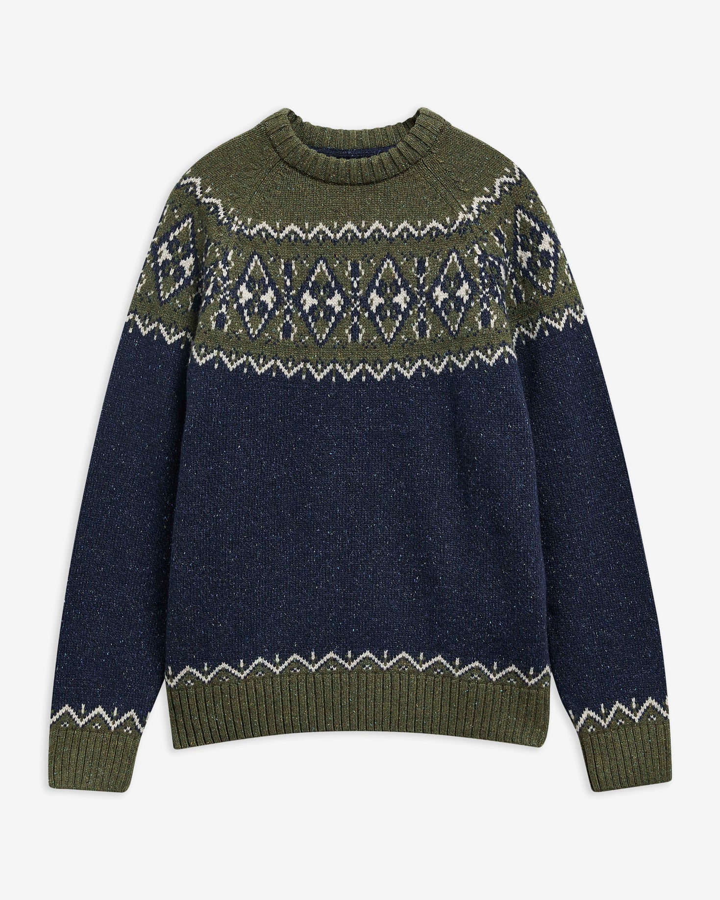 Tisbury Fair Isle Crew Neck Jumper Olive