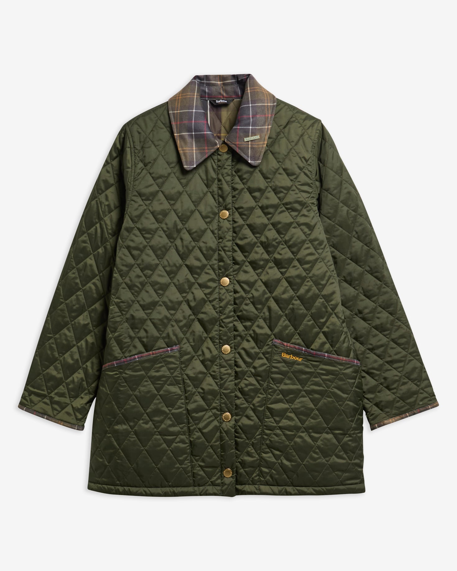 Giacca trapuntata Modern Liddesdale con colletto in tartan Icons Olive/Classic