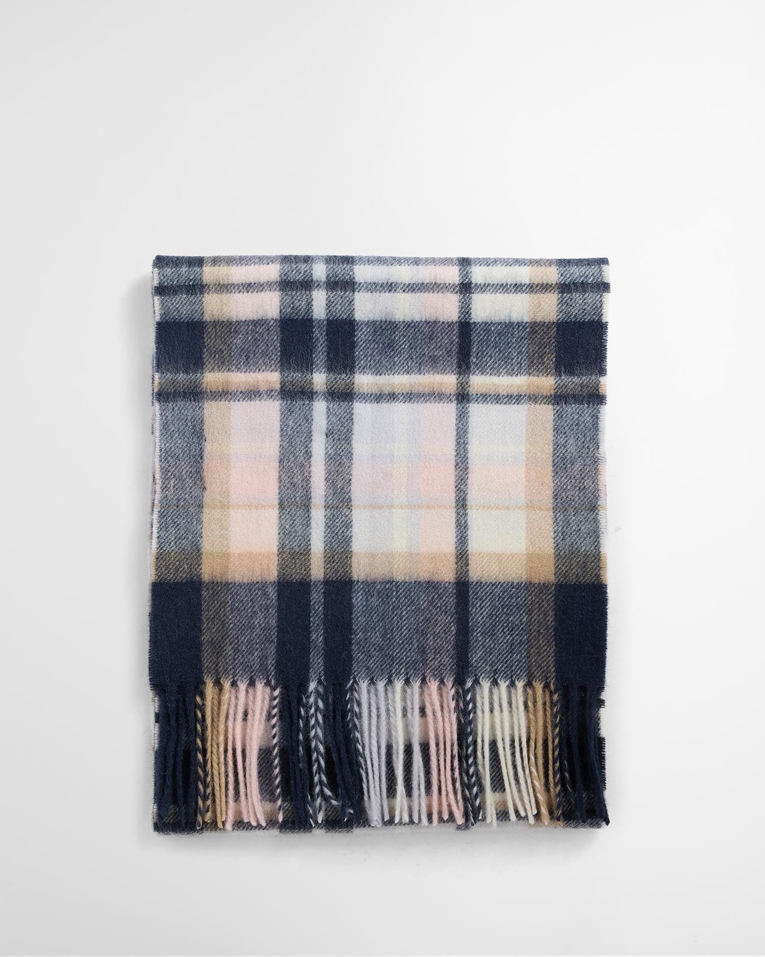 Vintage Winter Plaid Scarf Blush Pink/Navy