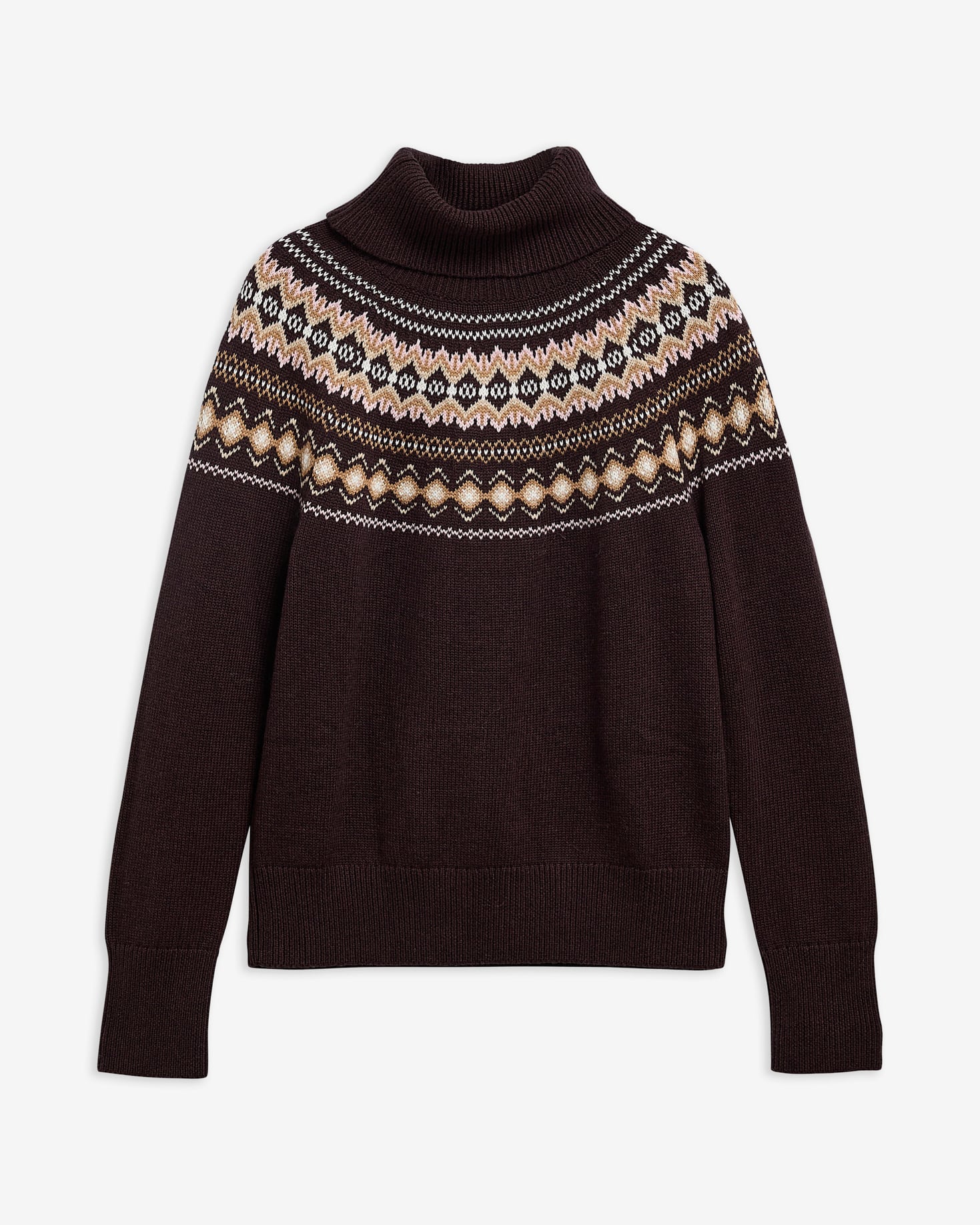 Darwen Fairisle Rollneck Jumper Seal Brown