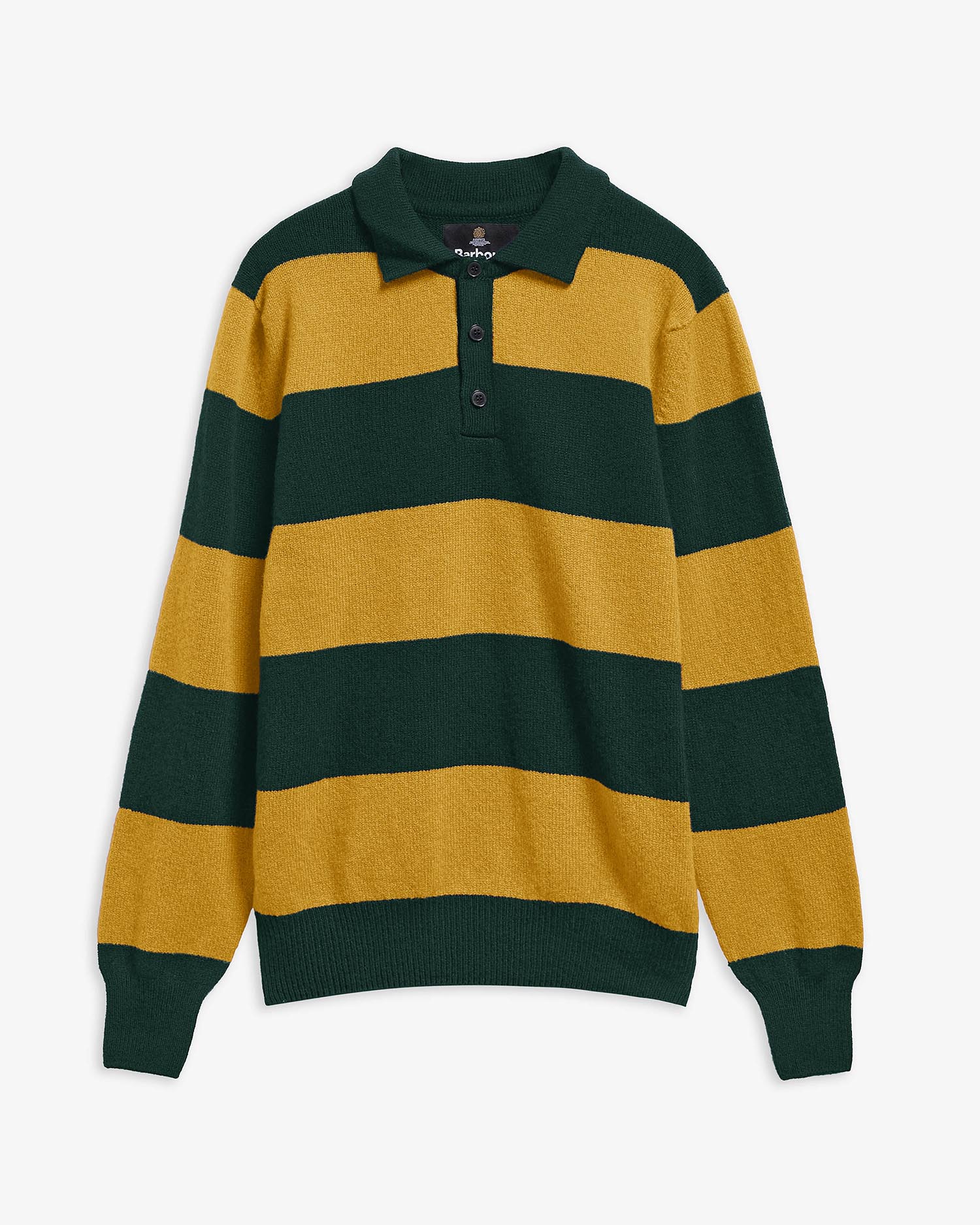 Made in Scotland Striped Wool Polo Shirt Seaweed