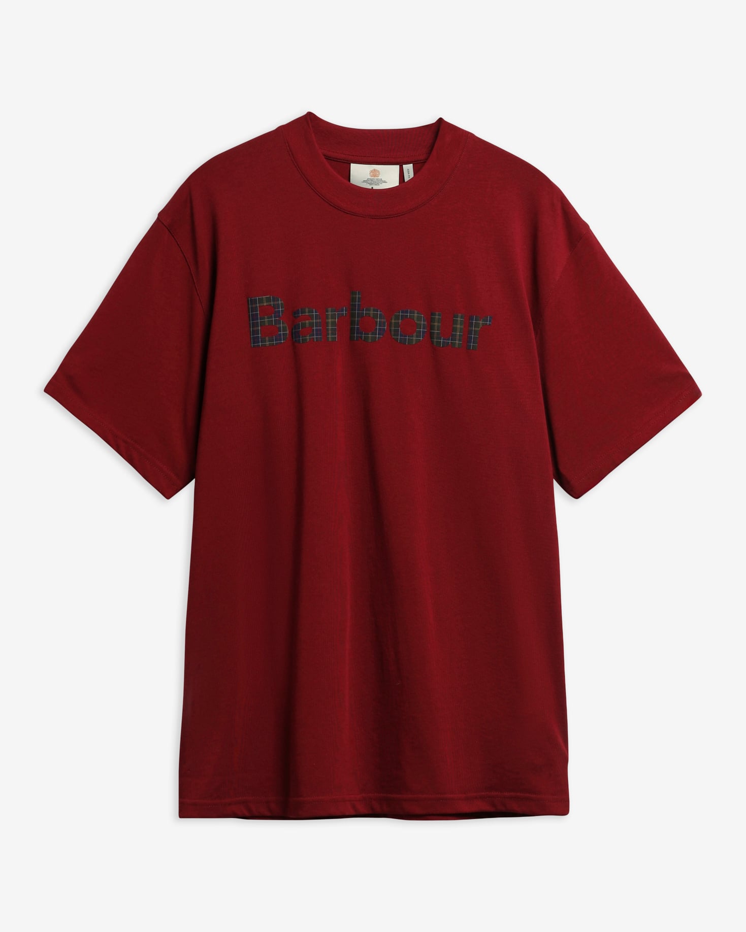 T-shirt oversize con stampa del logo in tartan Wine