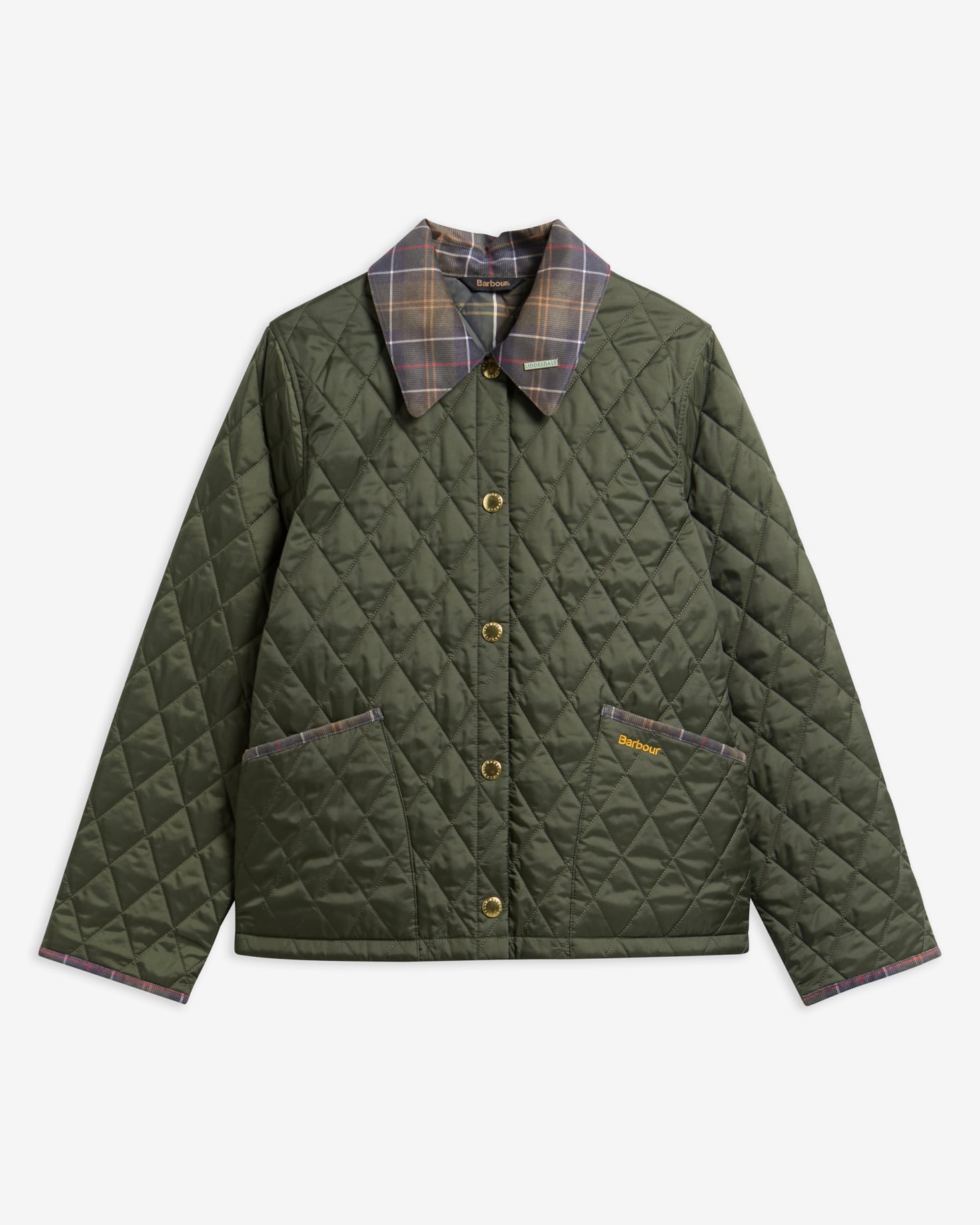Barbour Steppjacke Icons Tartan Collar Cropped Liddesdale Olive/Classic