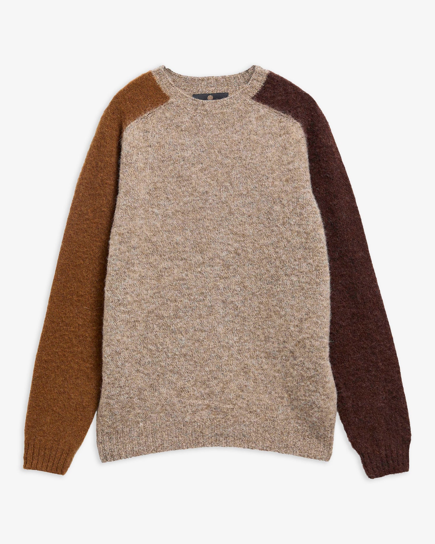 Maglione girocollo in lana con blocchi di colore Made in Scotland Light Stone