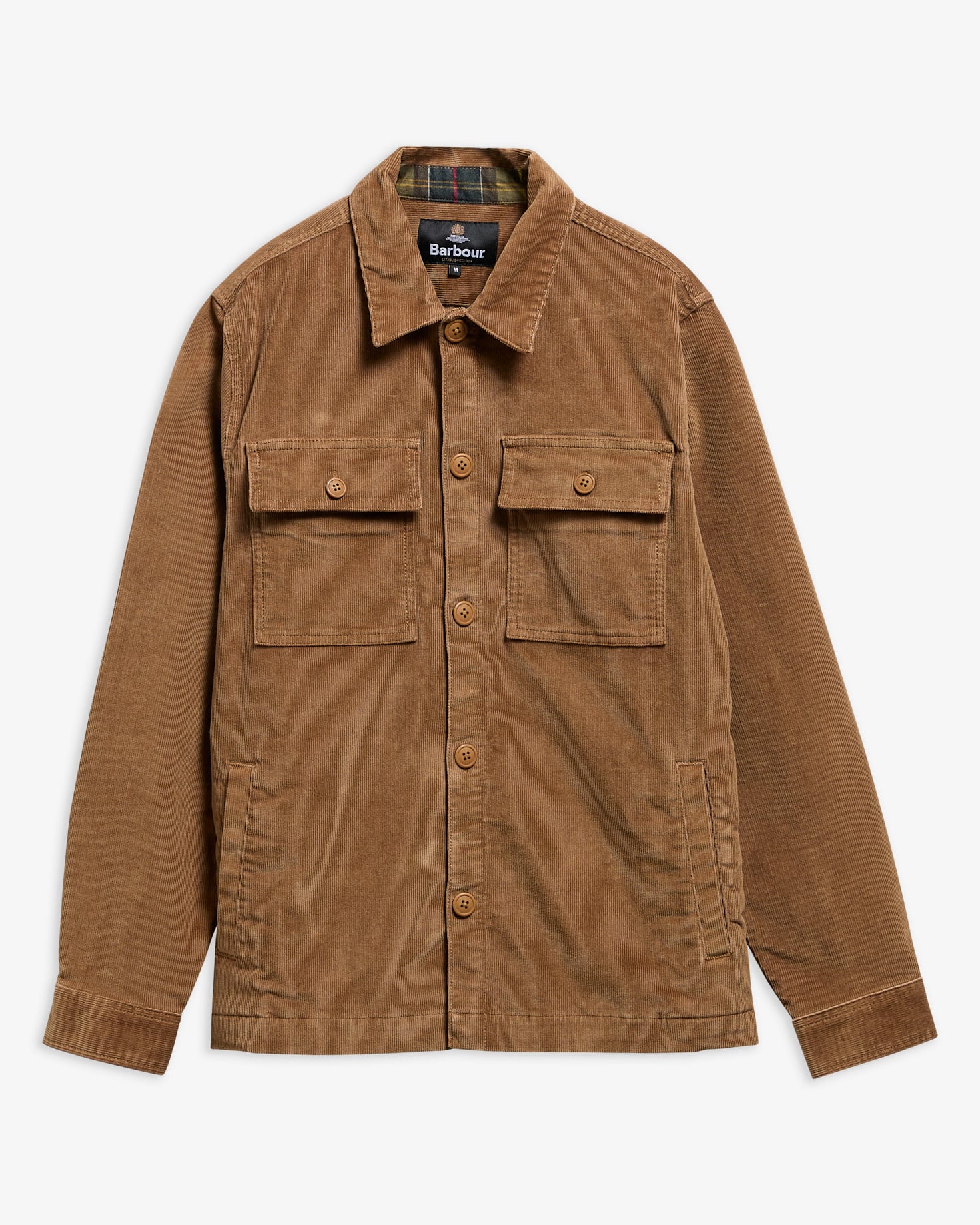 Tartan Trimmed Cord Overshirt Sandstone