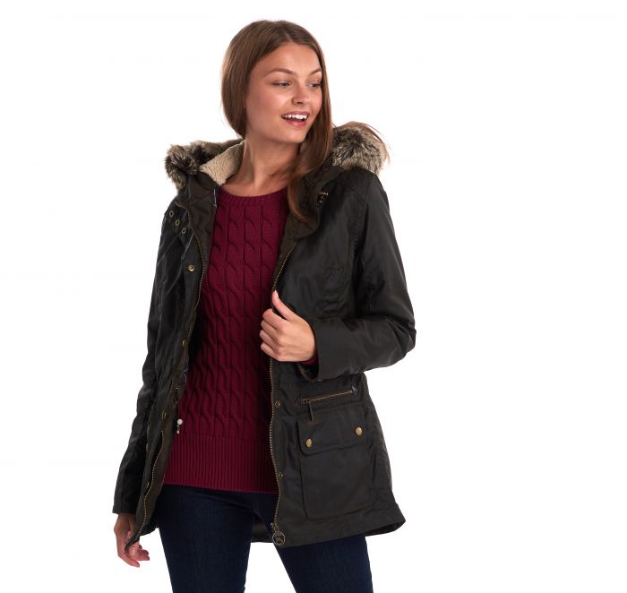 barbour kelsall waxed hooded jacket black